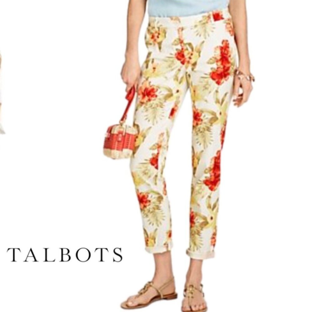 Talbots Women’s Weekend Chino Floral Hibiscus Ankle Stretch Pants - 6P